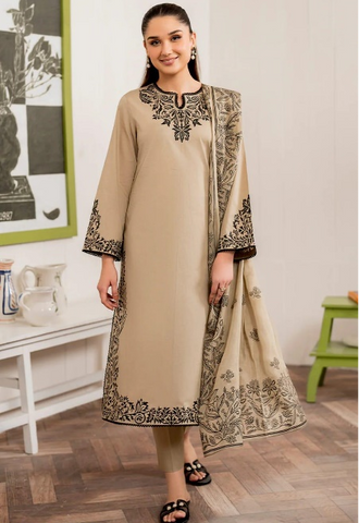 3 pcs Women's Unstitched Embroidered Suit