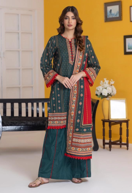 3 Piece Women's Unstitched Lawn Printed Suit