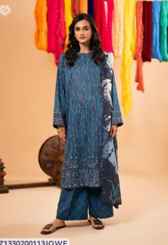 3 Piece Women's Unstitched Lawn Embroidered Suit